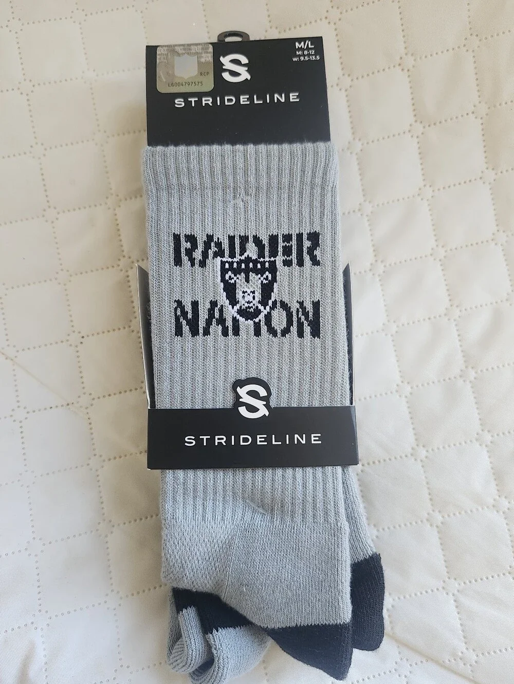 Light Gray and Black Raider Nation Crew Socks